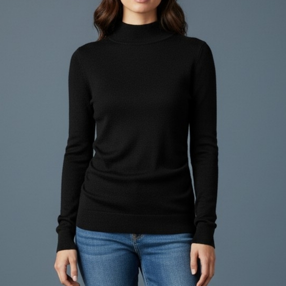 COPPER KEY Black Form Fitting Ruched Mock Turtleneck Sweater